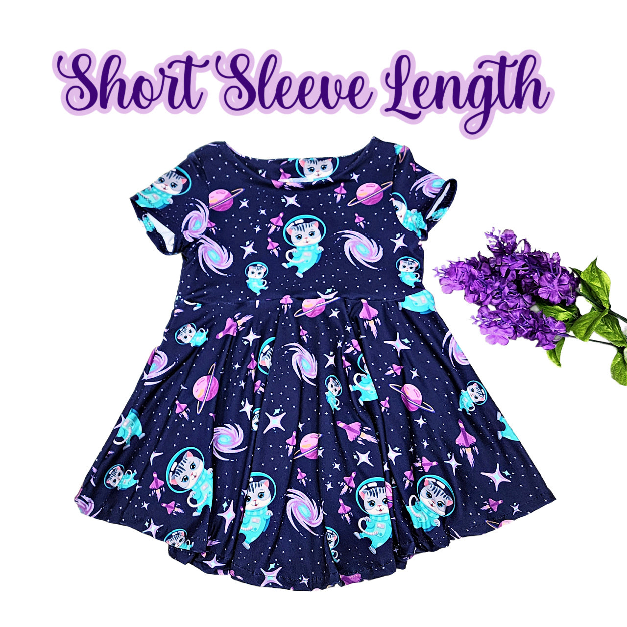 Space Cat Twirly Dress for Girls