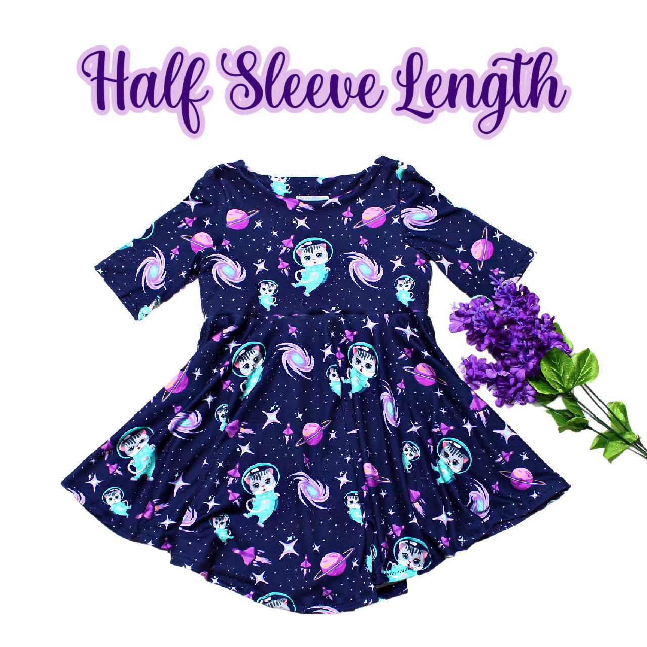 Space Cat Twirly Dress for Girls