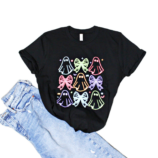 Girly Neon Coquette Ghost Halloween Shirt, Mommy and Me