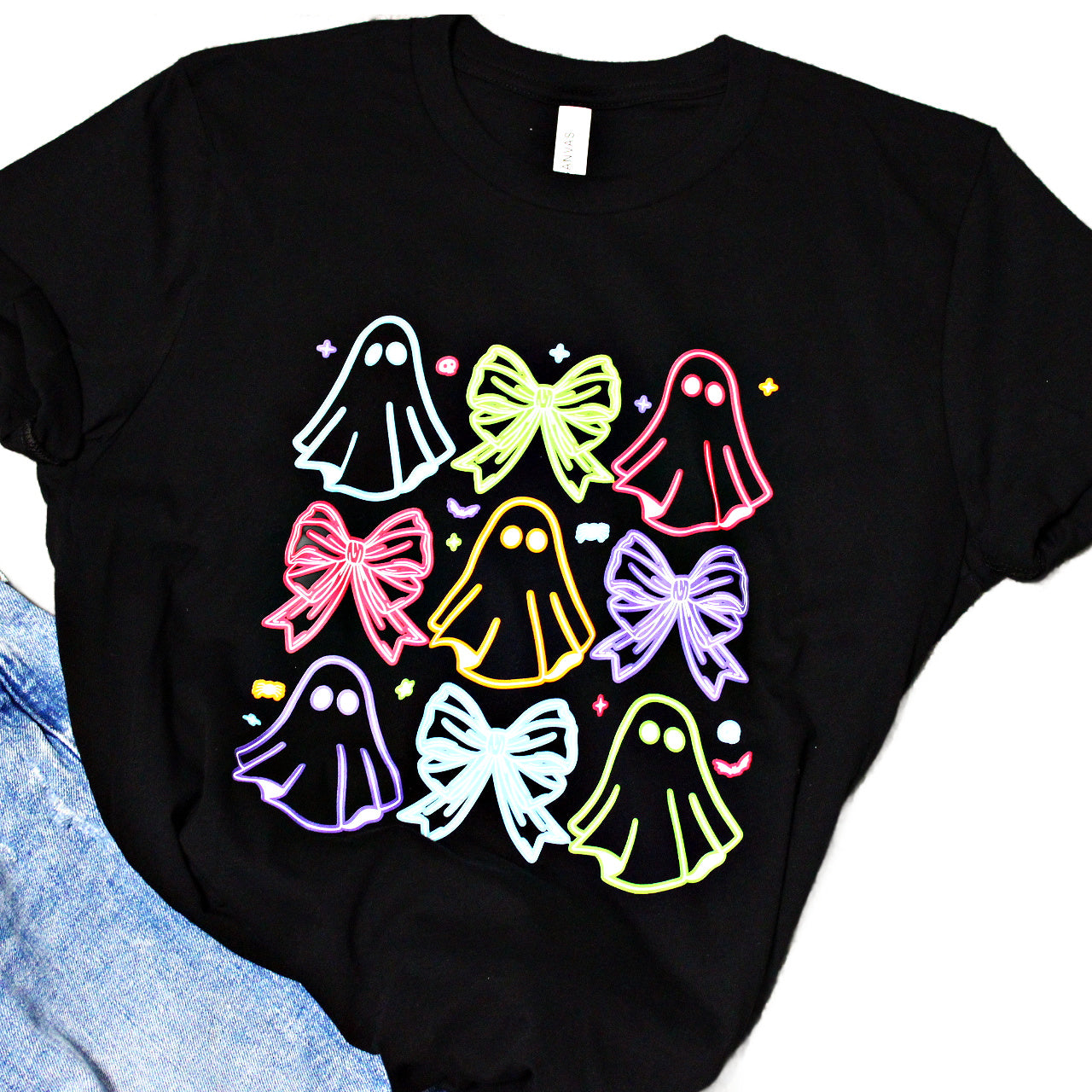 Girly Neon Coquette Ghost Halloween Shirt, Mommy and Me