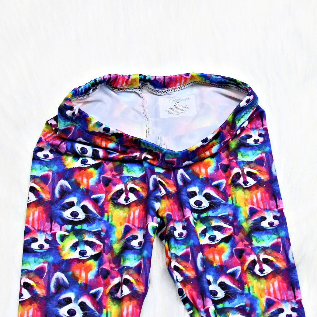 Rainbow Raccoon Leggings for Girls, TAT 2 weeks