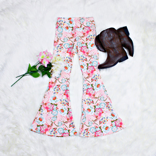 Pink Floral Flare Leggings for Girls, SIZE 8, Ready to Ship
