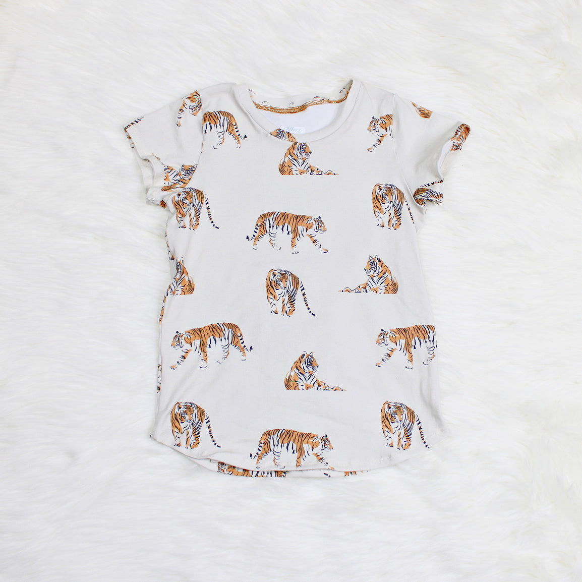 Beige Tiger Shirt for Girls, Cotton Spandex