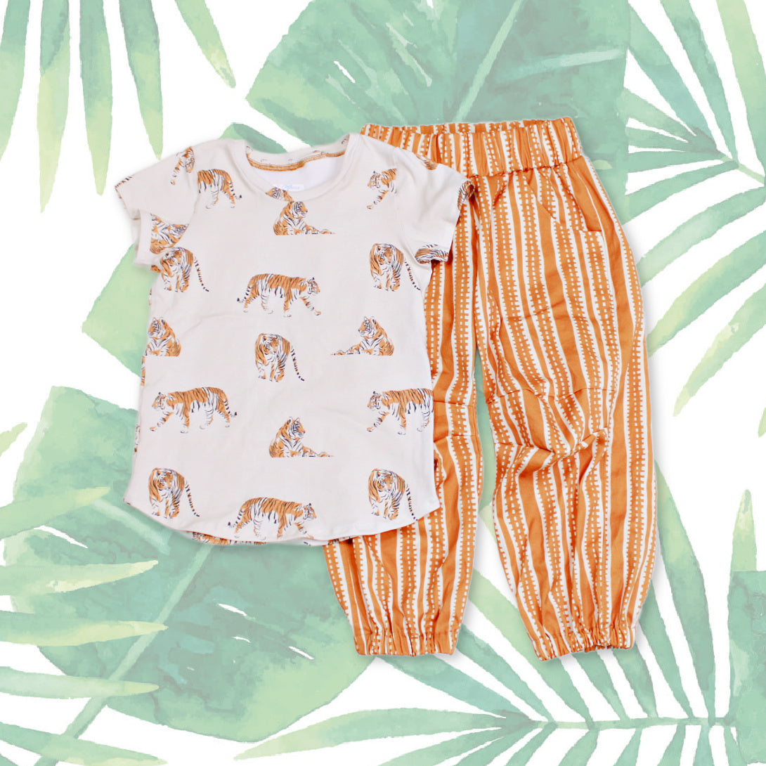 Beige Tiger Shirt for Girls, Cotton Spandex