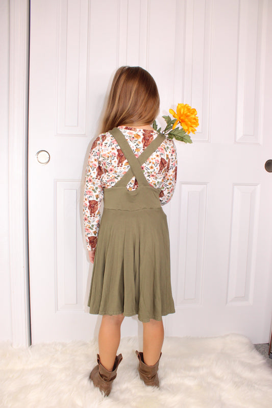 Handmade Highland Cow Pinafore Dress, 3 Piece Set, Size 6, One of a Kind