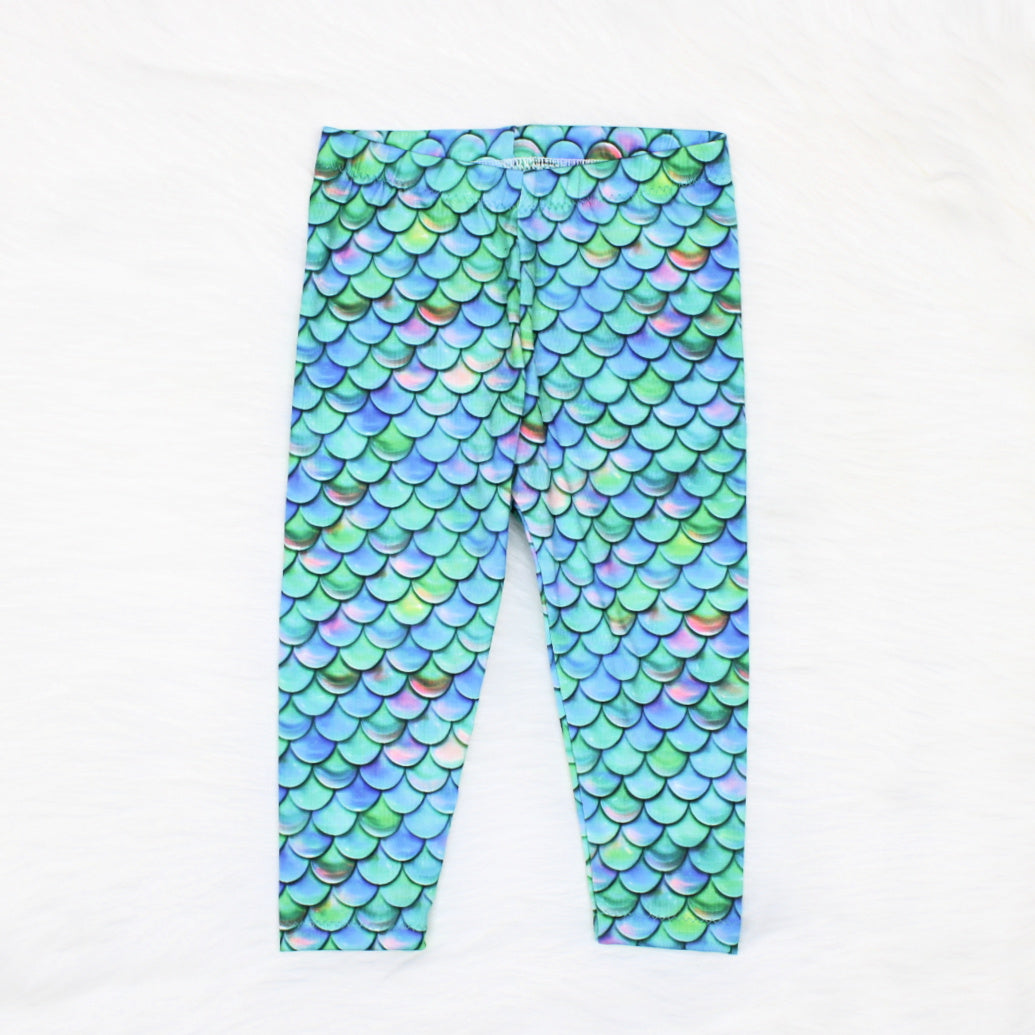 12m Baby Girl Leggings Set of 3, Mermaid Print, Galaxy and Retro Tie Dye