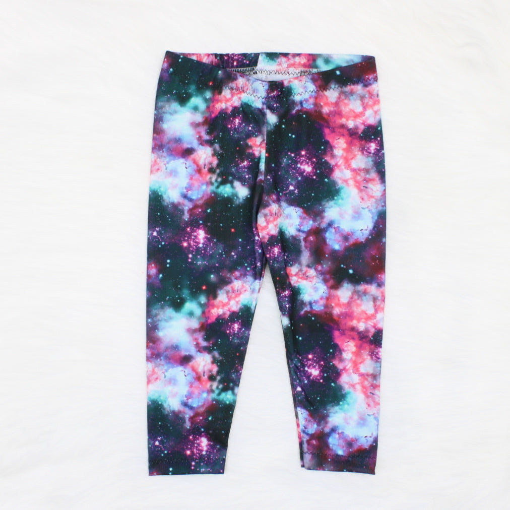 12m Baby Girl Leggings Set of 3, Mermaid Print, Galaxy and Retro Tie Dye