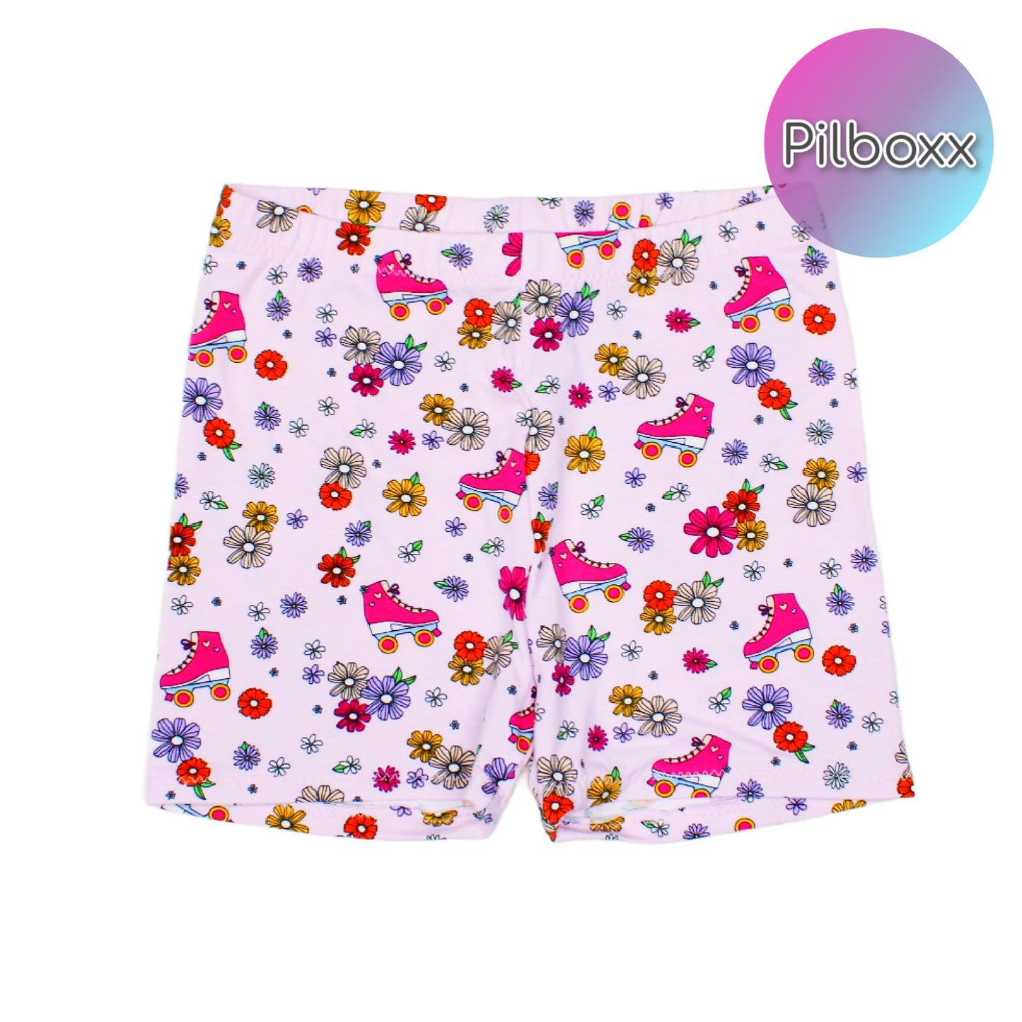 size 6 Retro Biker Shorts Set, Roller Skates and Pastel Checkers