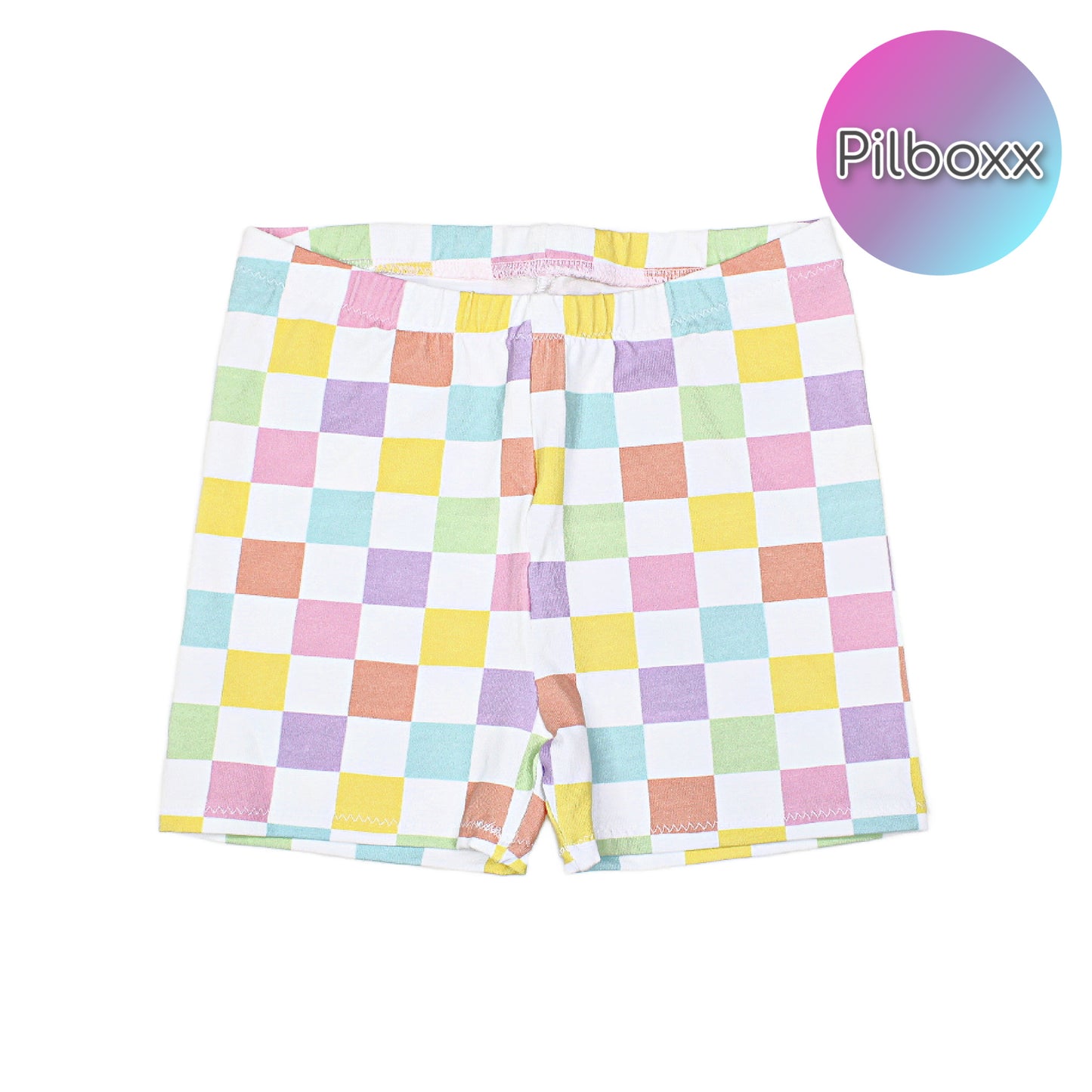 size 6 Retro Biker Shorts Set, Roller Skates and Pastel Checkers