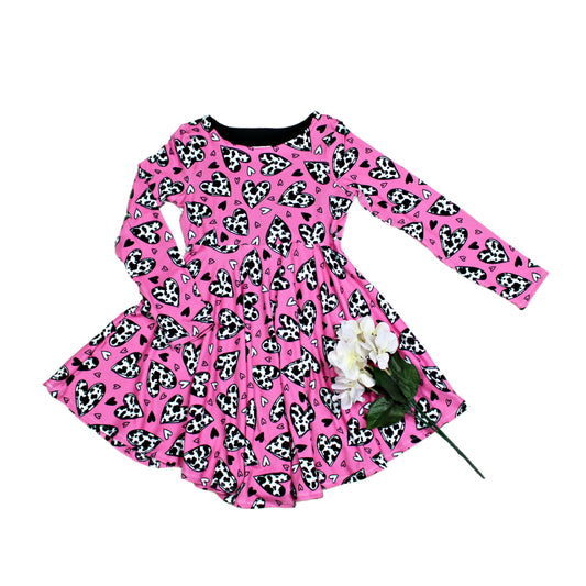 Pink Cow Hearts Dress for Girls, TAT 2 weeks