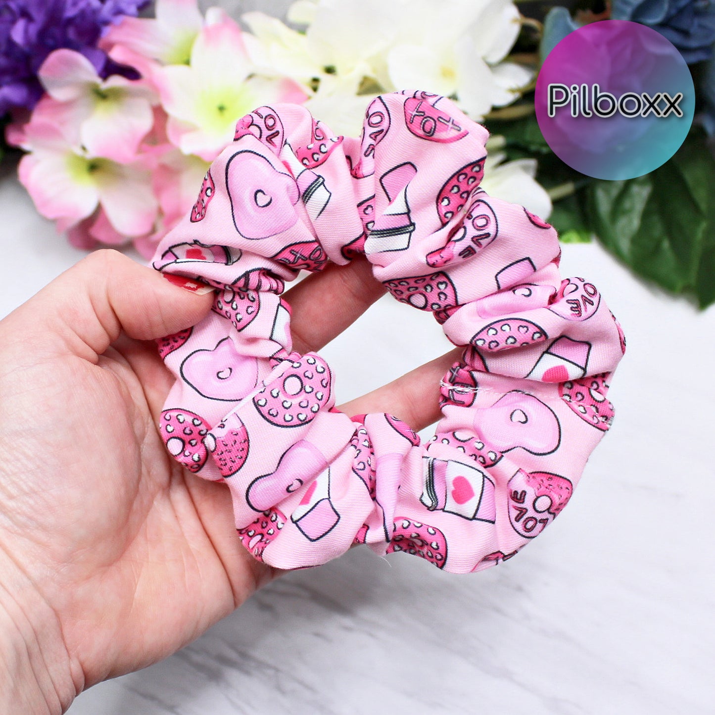 Pink Valentine's Day Donut Scrunchie