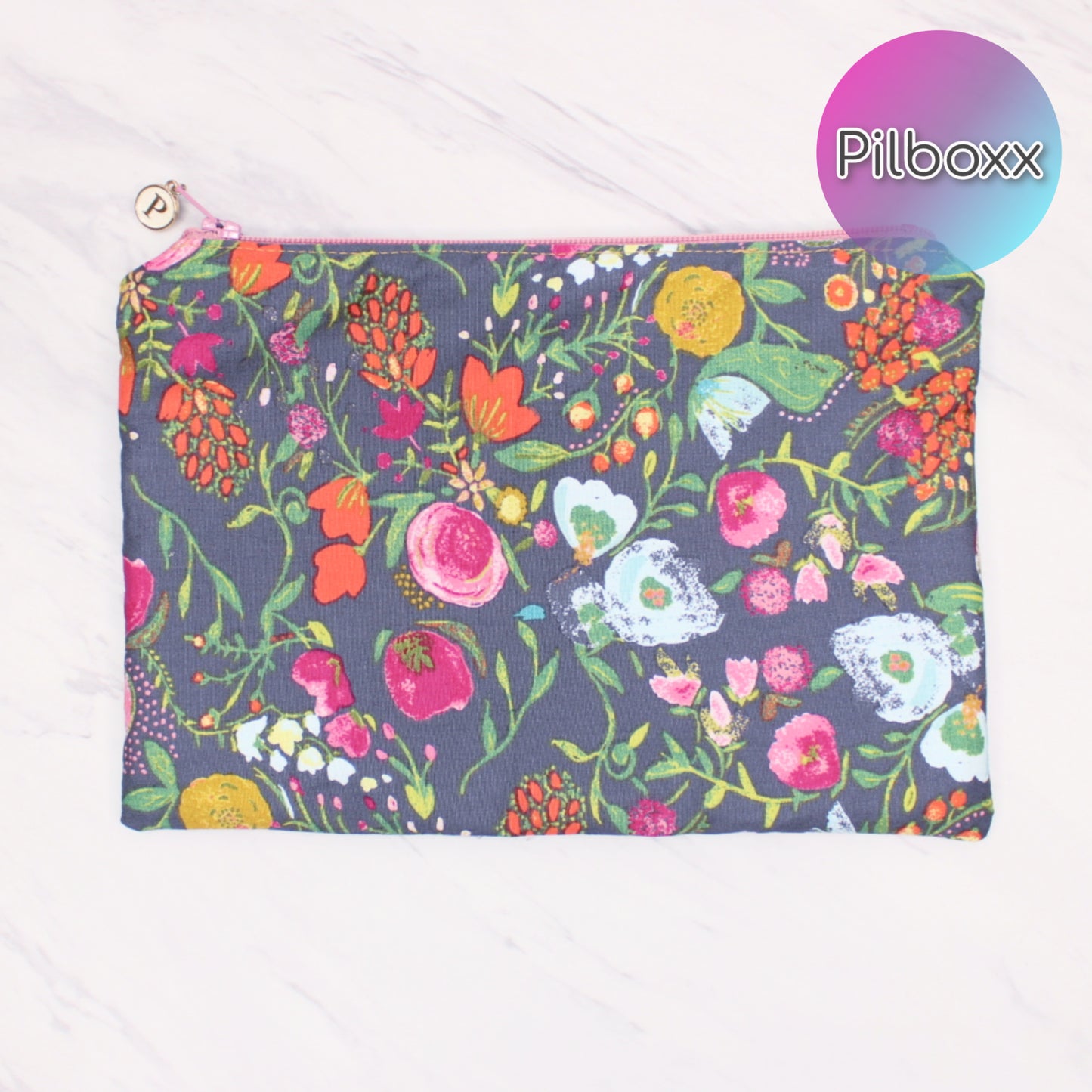 Floral Zipper Pouch with Initial Charm