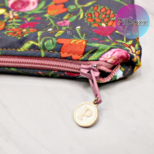 Floral Zipper Pouch with Initial Charm