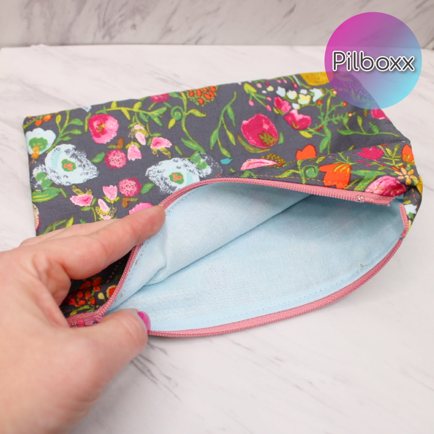 Floral Zipper Pouch with Initial Charm