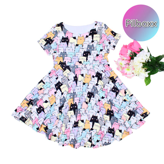Cat Print Dress for Girls, TAT 2 weeks