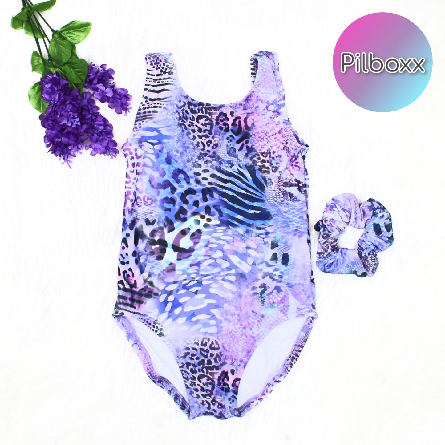 Purple Animal Print Swimsuit for Girls, 6, 7, 8, Ready to Ship