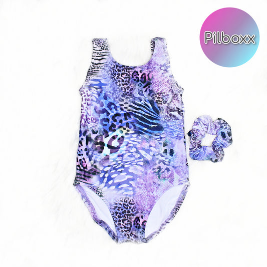 Purple Animal Print Swimsuit for Girls, 6, 7, 8, Ready to Ship