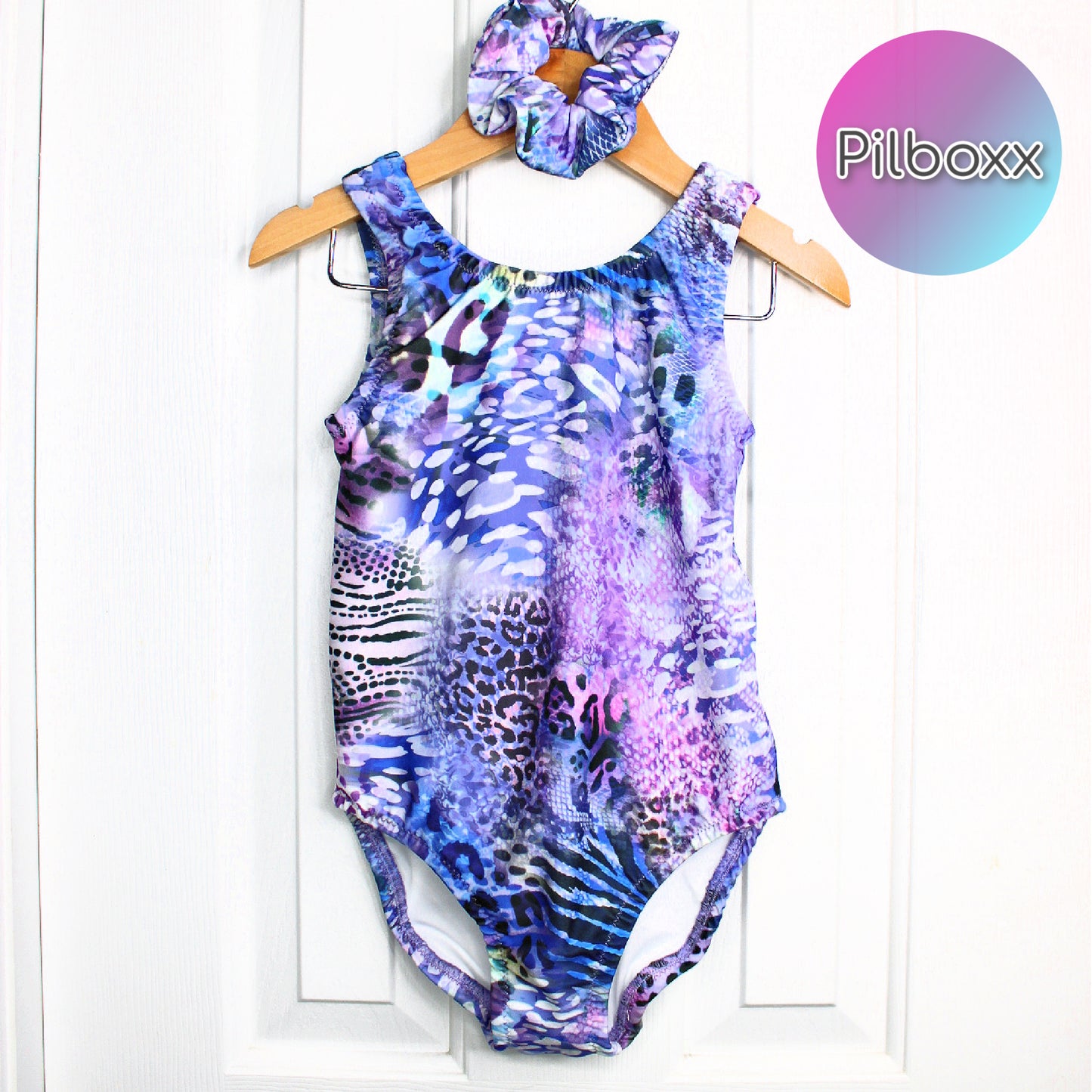Purple Animal Print Swimsuit for Girls, 6, 7, 8, Ready to Ship