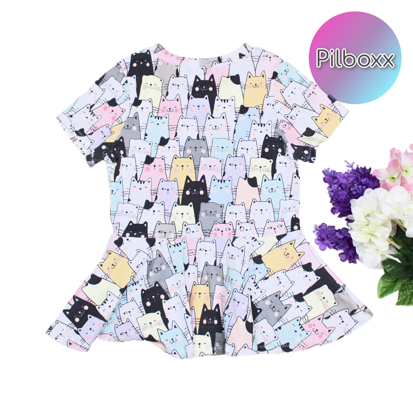 Cotton Cat Peplum Shirt for Girls, Ready to Ship