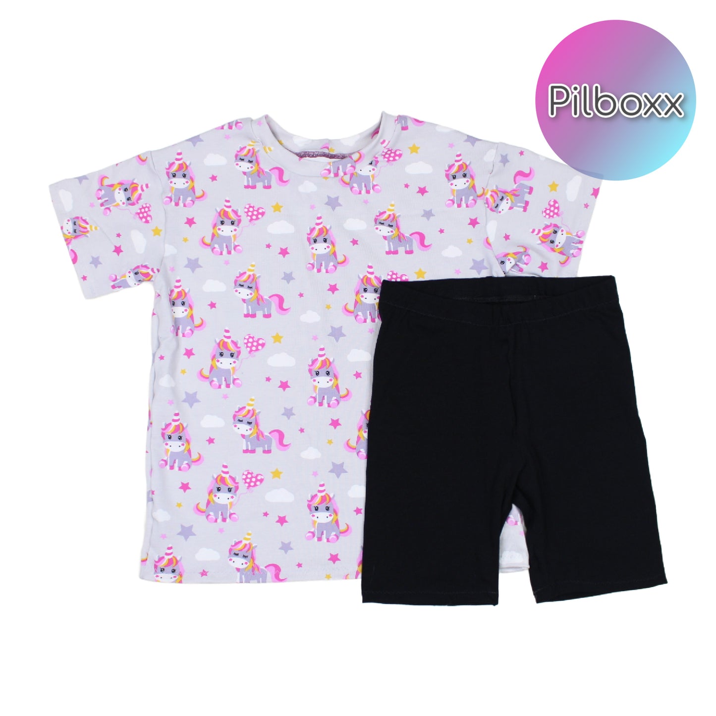 Gray Unicorn Oversize Shirt and Shorts Play Set, Toddler Girls, TAT 3-5 Business Days