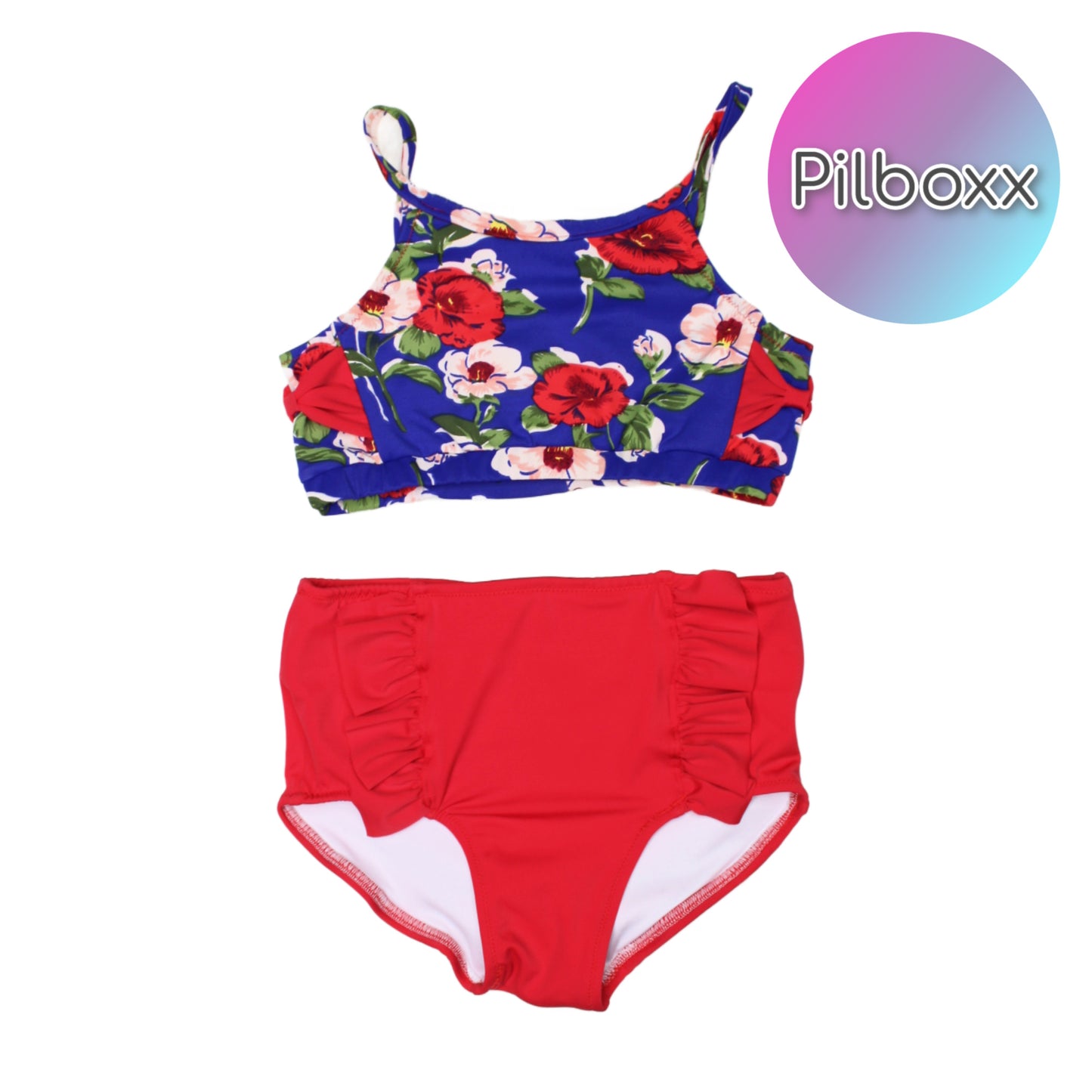 Handmade Girls Two Piece Swim Suit, Big Floral, TAT 3-5 business days