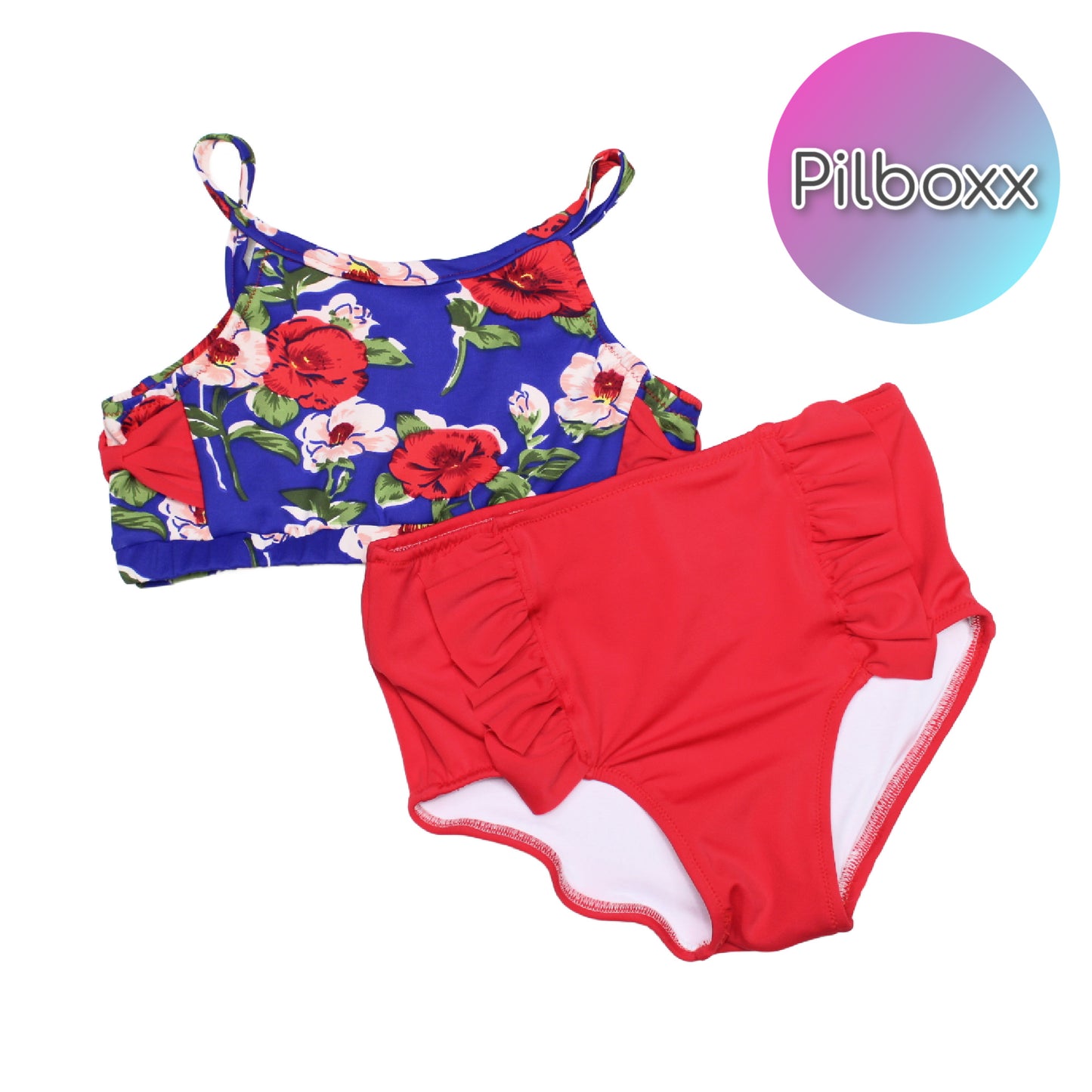 Handmade Girls Two Piece Swim Suit, Big Floral, TAT 3-5 business days