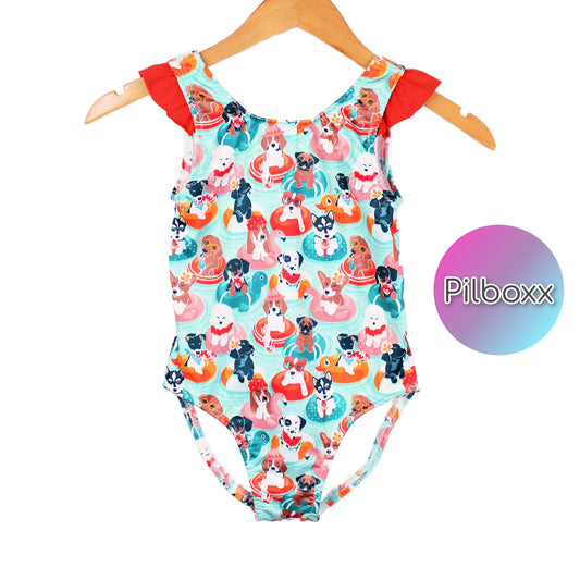 Swimming Dogs Bathing Suit, Size 7 Girls, Ready to Ship