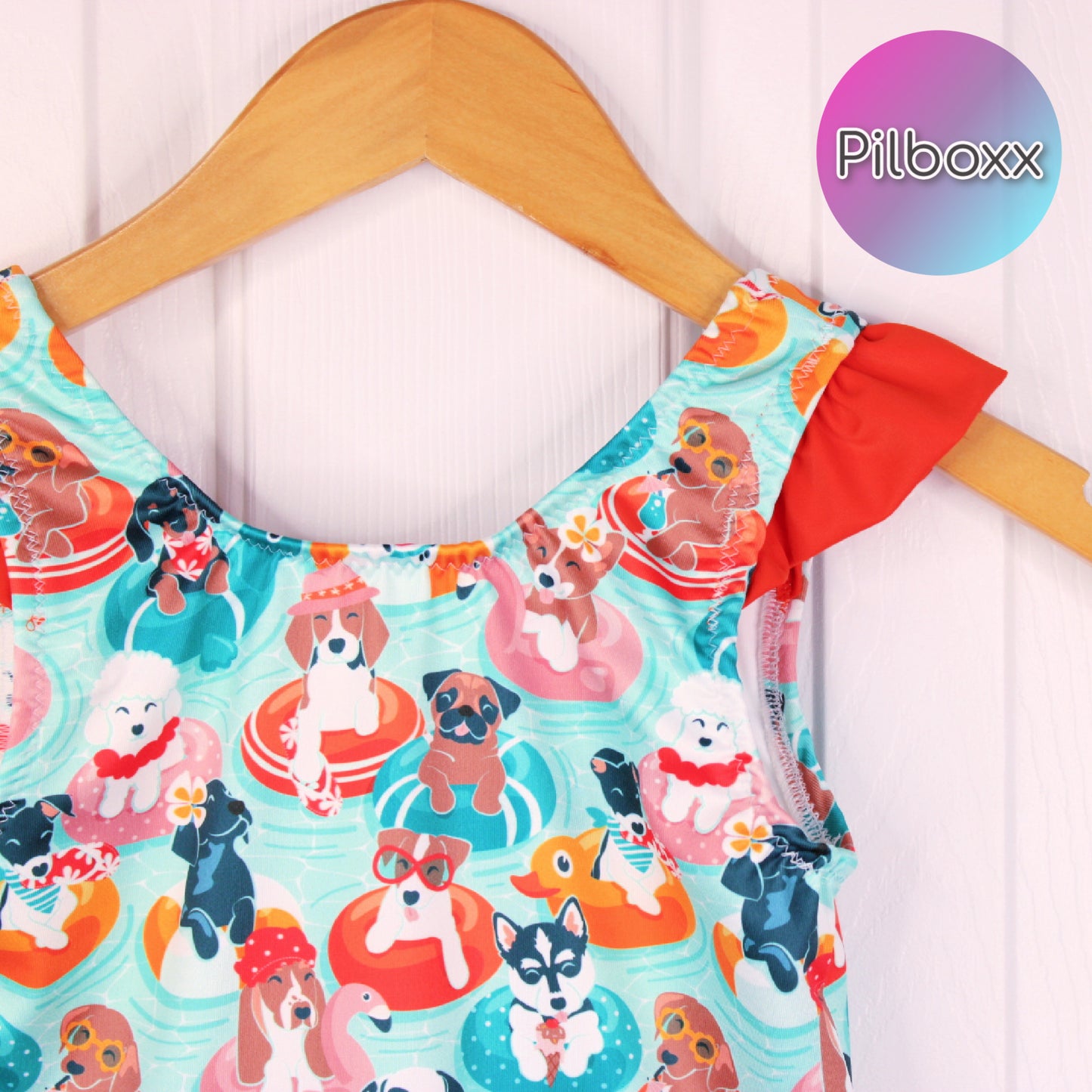 Swimming Dogs Bathing Suit, Size 7 Girls, Ready to Ship