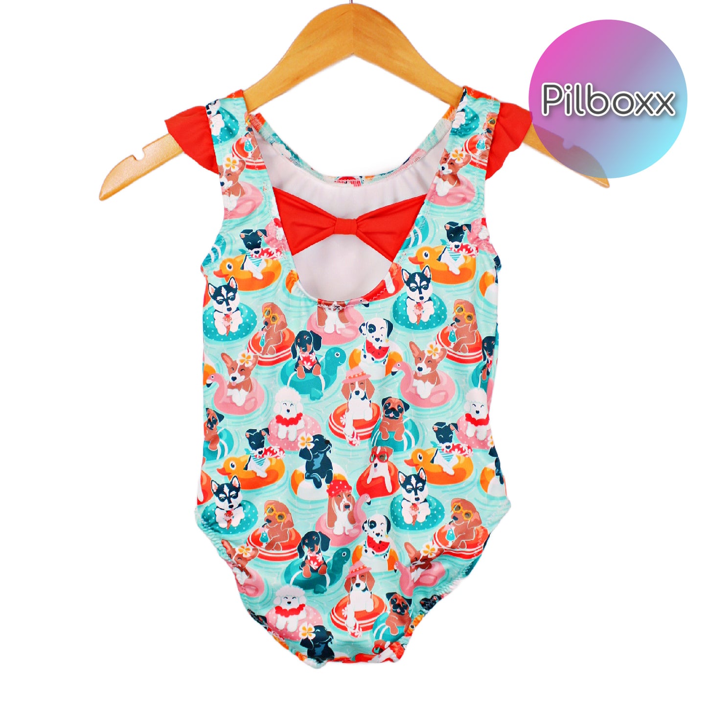 Swimming Dogs Bathing Suit, Size 7 Girls, Ready to Ship