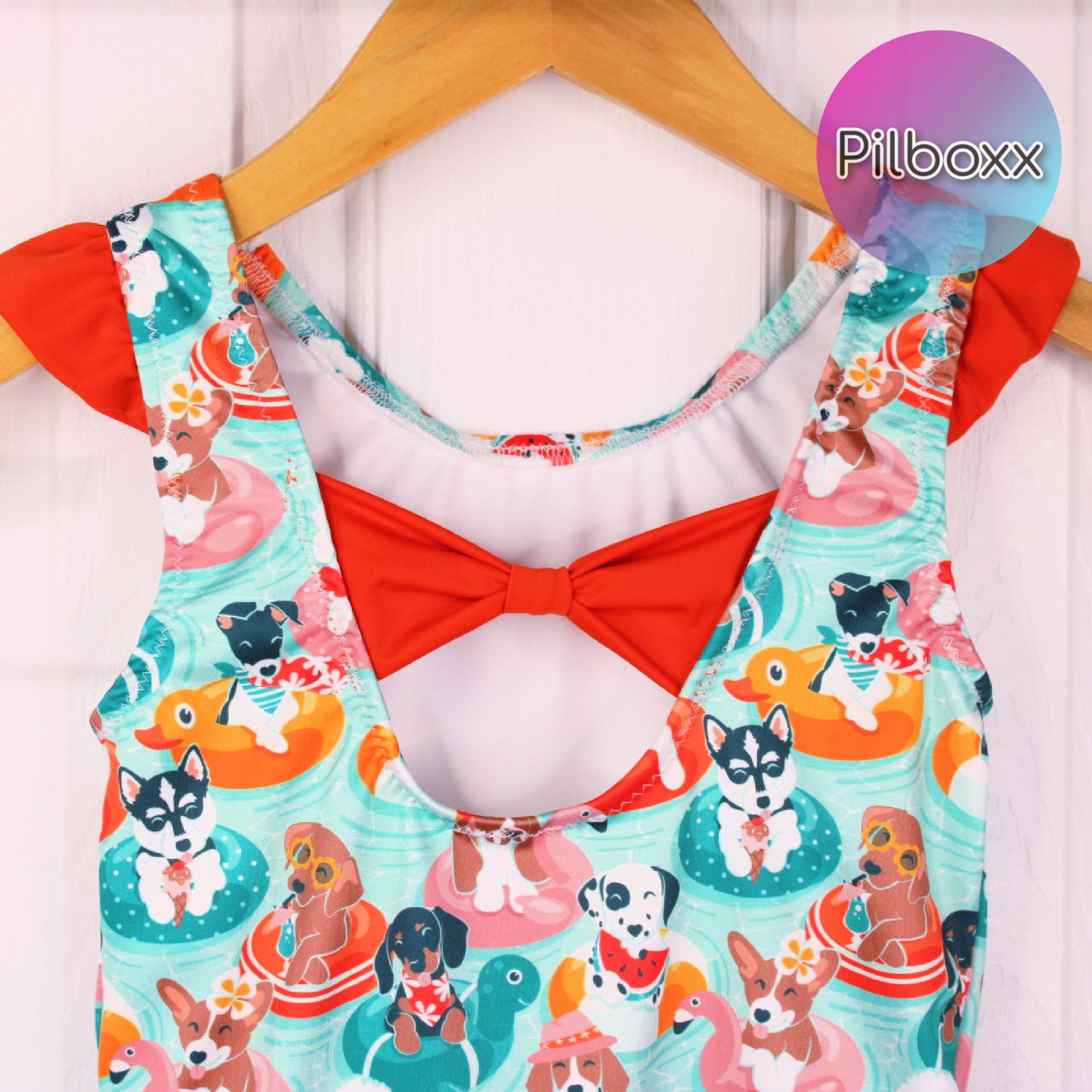 Swimming Dogs Bathing Suit, Size 7 Girls, Ready to Ship