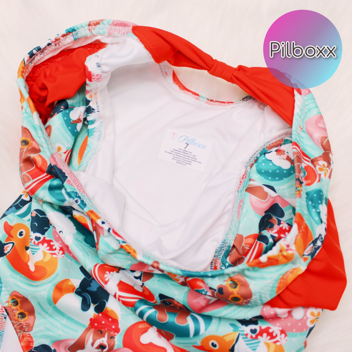 Swimming Dogs Bathing Suit, Size 7 Girls, Ready to Ship