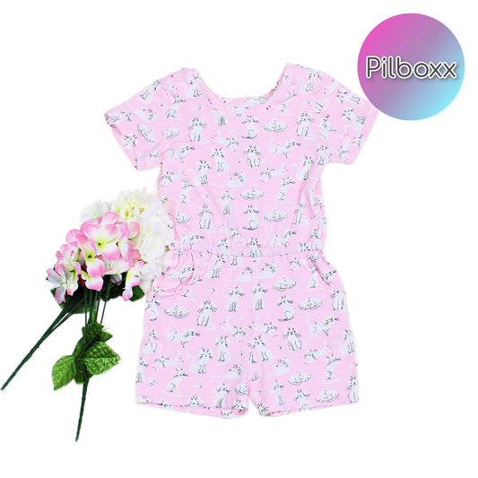 2T Toddler Girls Pink Cats Summer Jumpsuit, Ready to Ship