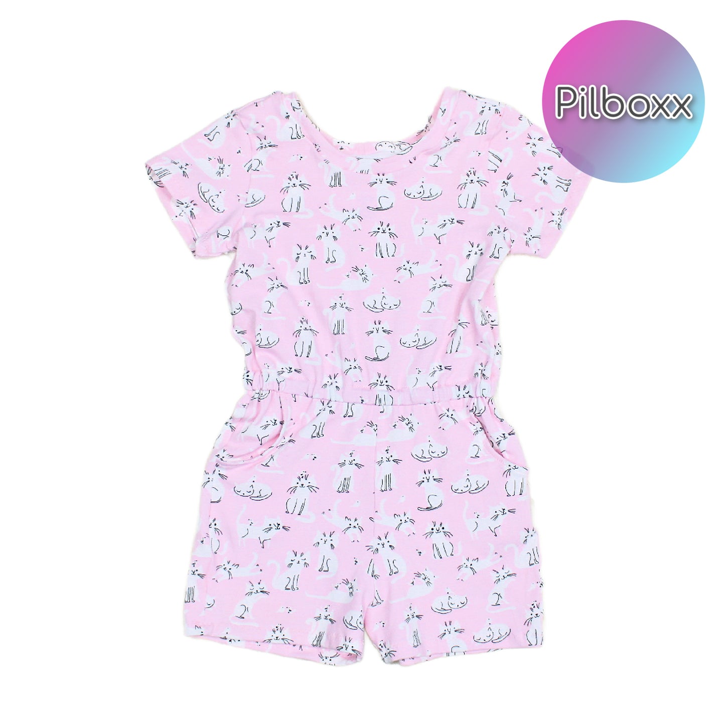 2T Toddler Girls Pink Cats Summer Jumpsuit, Ready to Ship