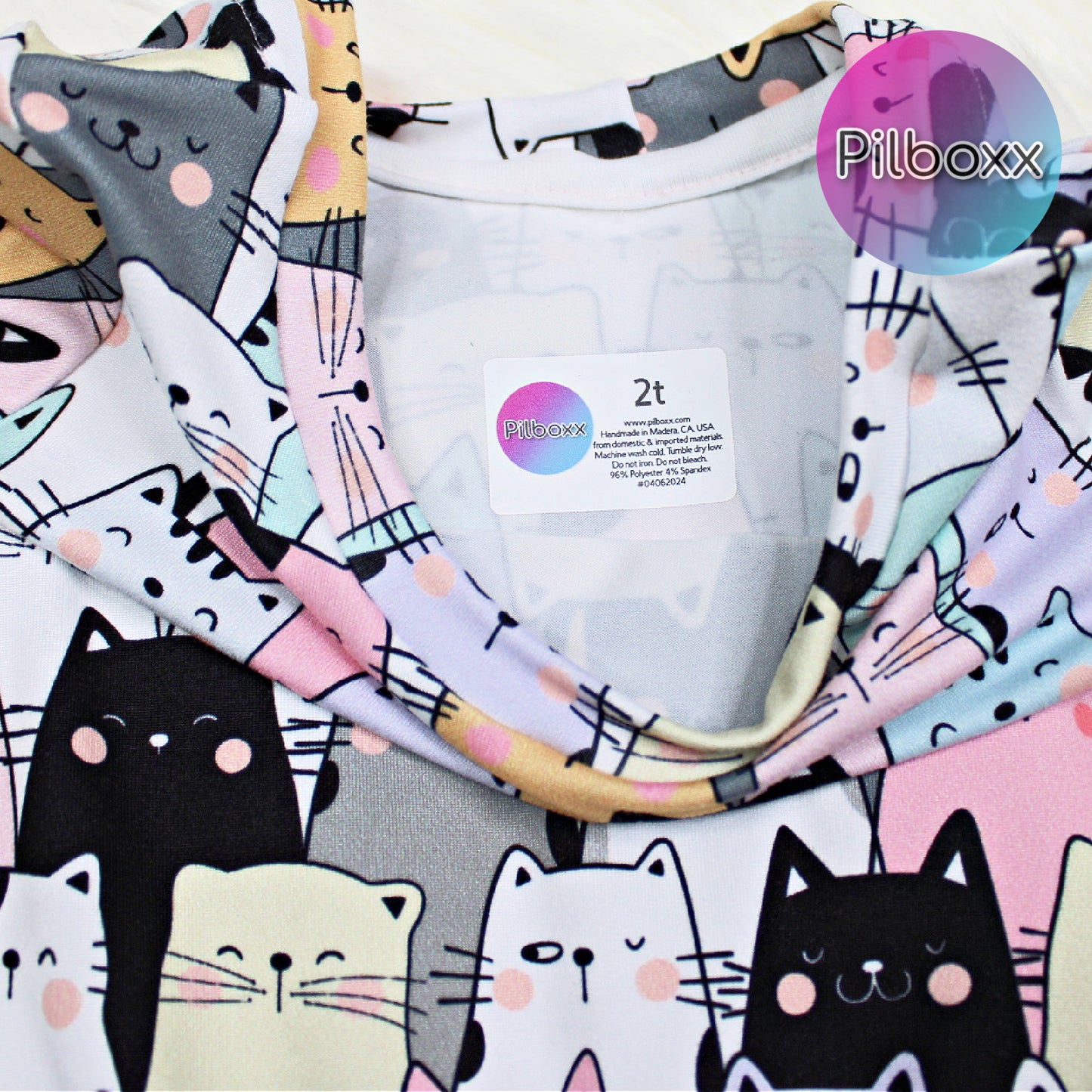 2T Toddler Girls Pastel Cats Summer Jumpsuit, Ready to Ship