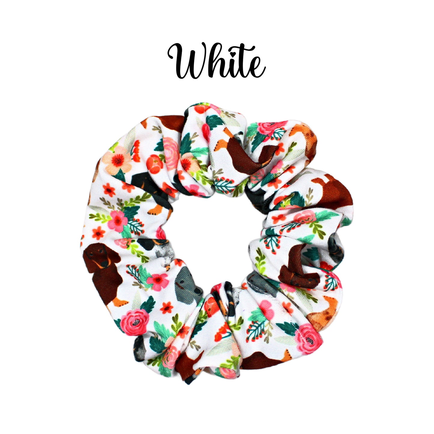 Floral Dachshund Scrunchies, Sets or Singles