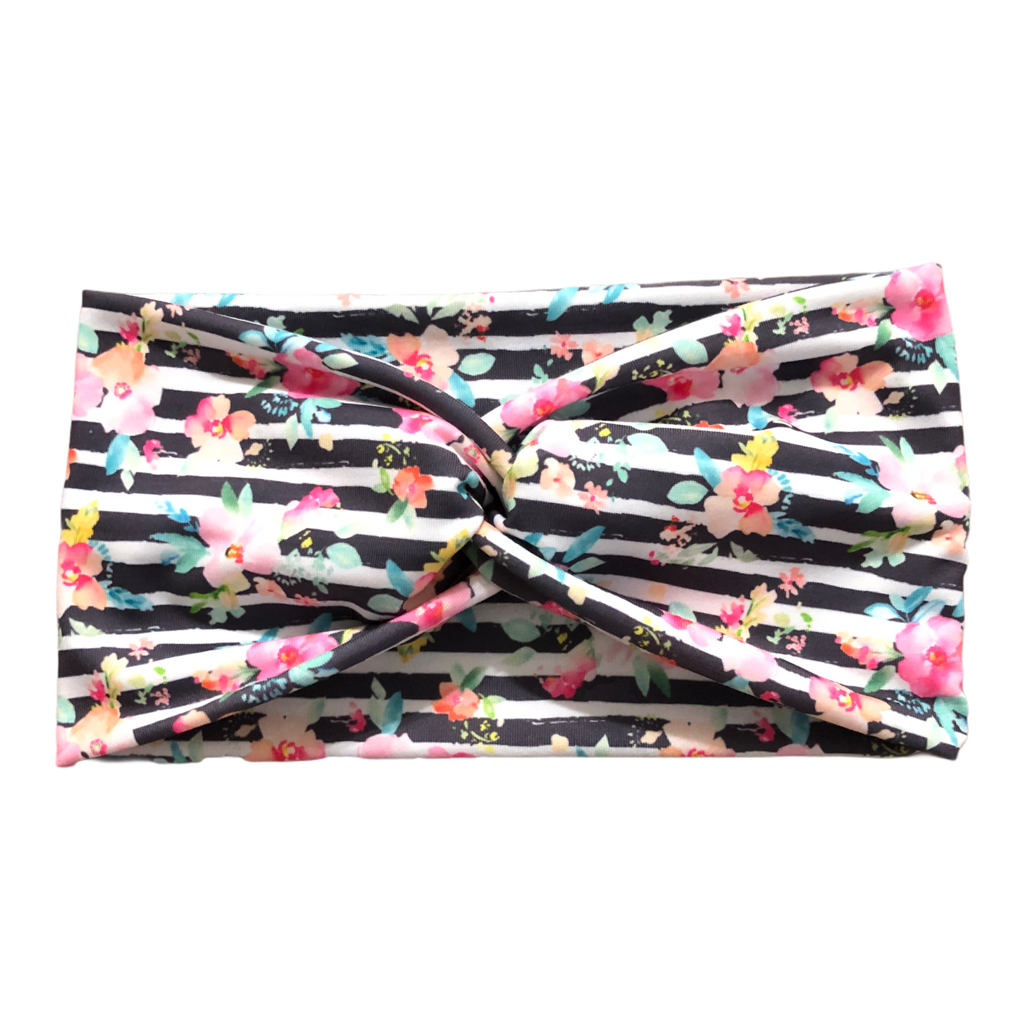 Gray Floral Stripe Print Headband