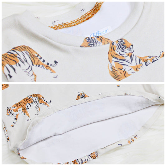 Beige Tiger Shirt for Girls, Cotton Spandex