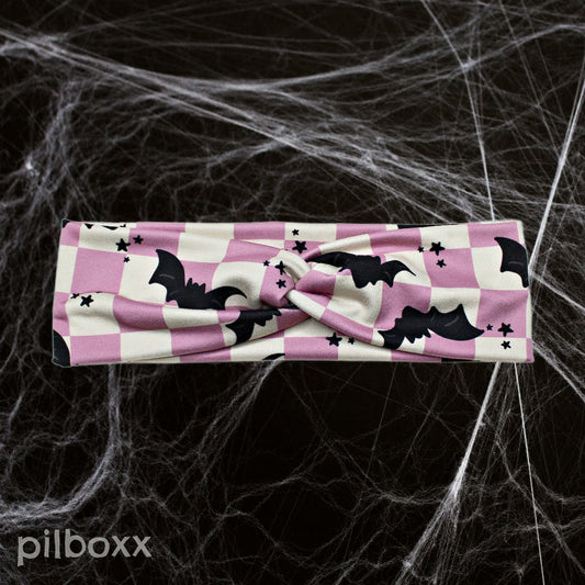 Purple Checkered Bat Headband