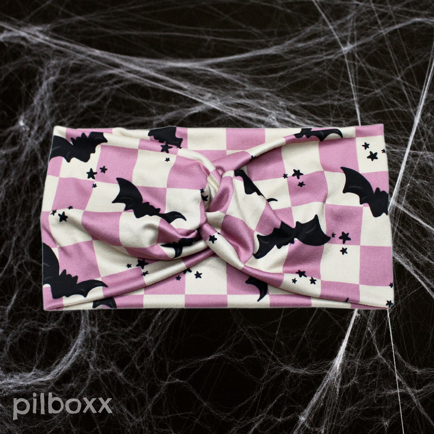 Purple Checkered Bat Headband