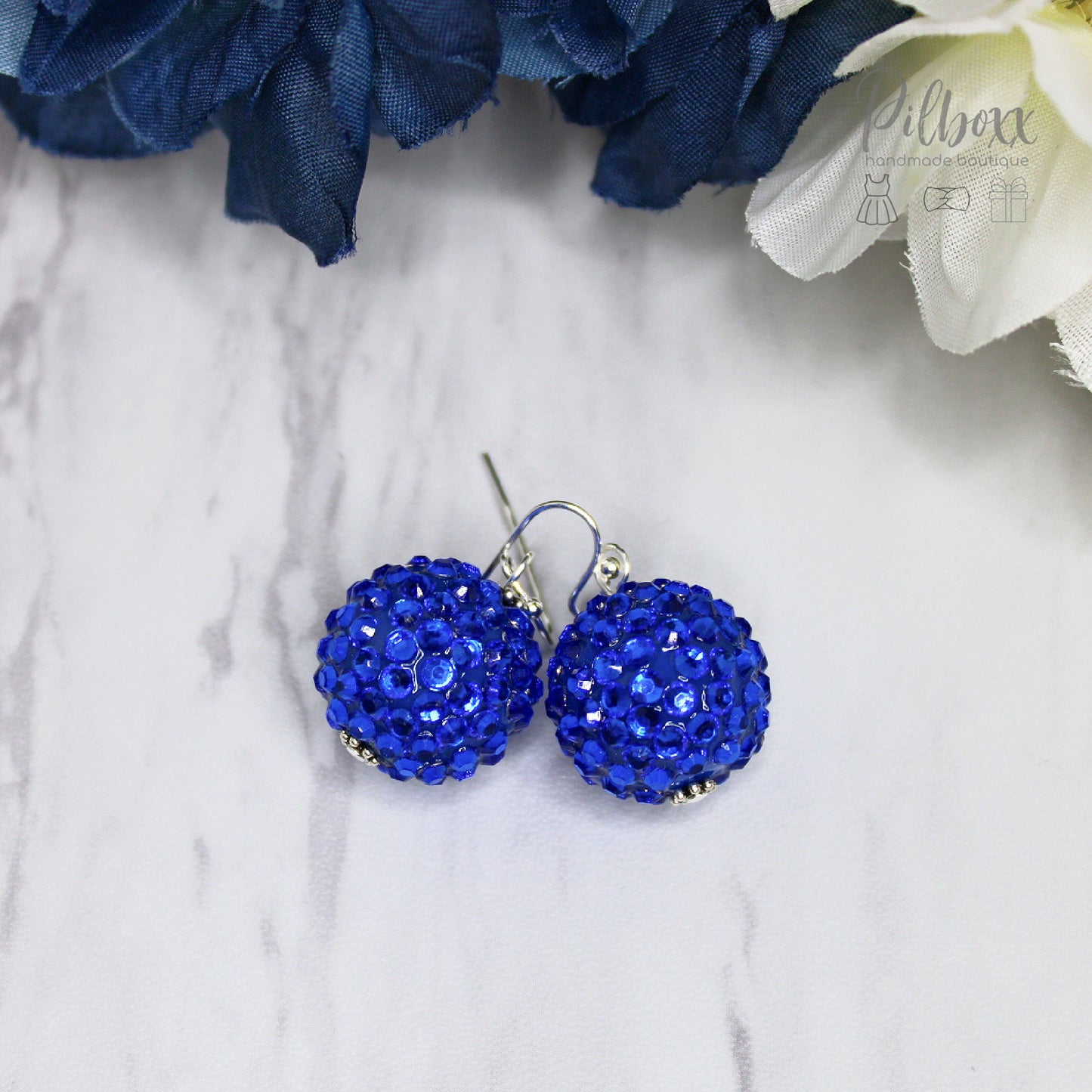 Blue Rhinestone Bead Earrings