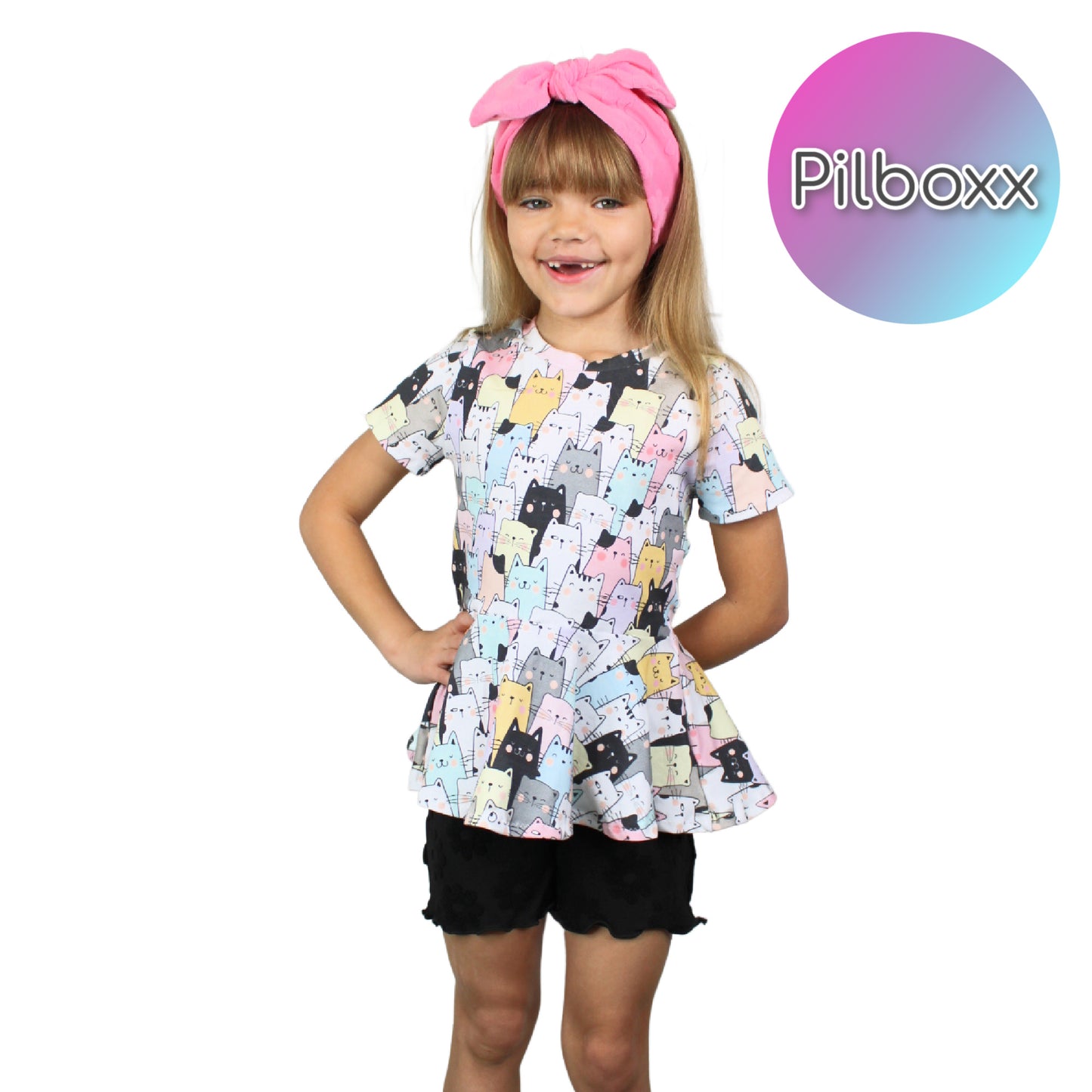 Cotton Cat Peplum Shirt for Girls, Ready to Ship