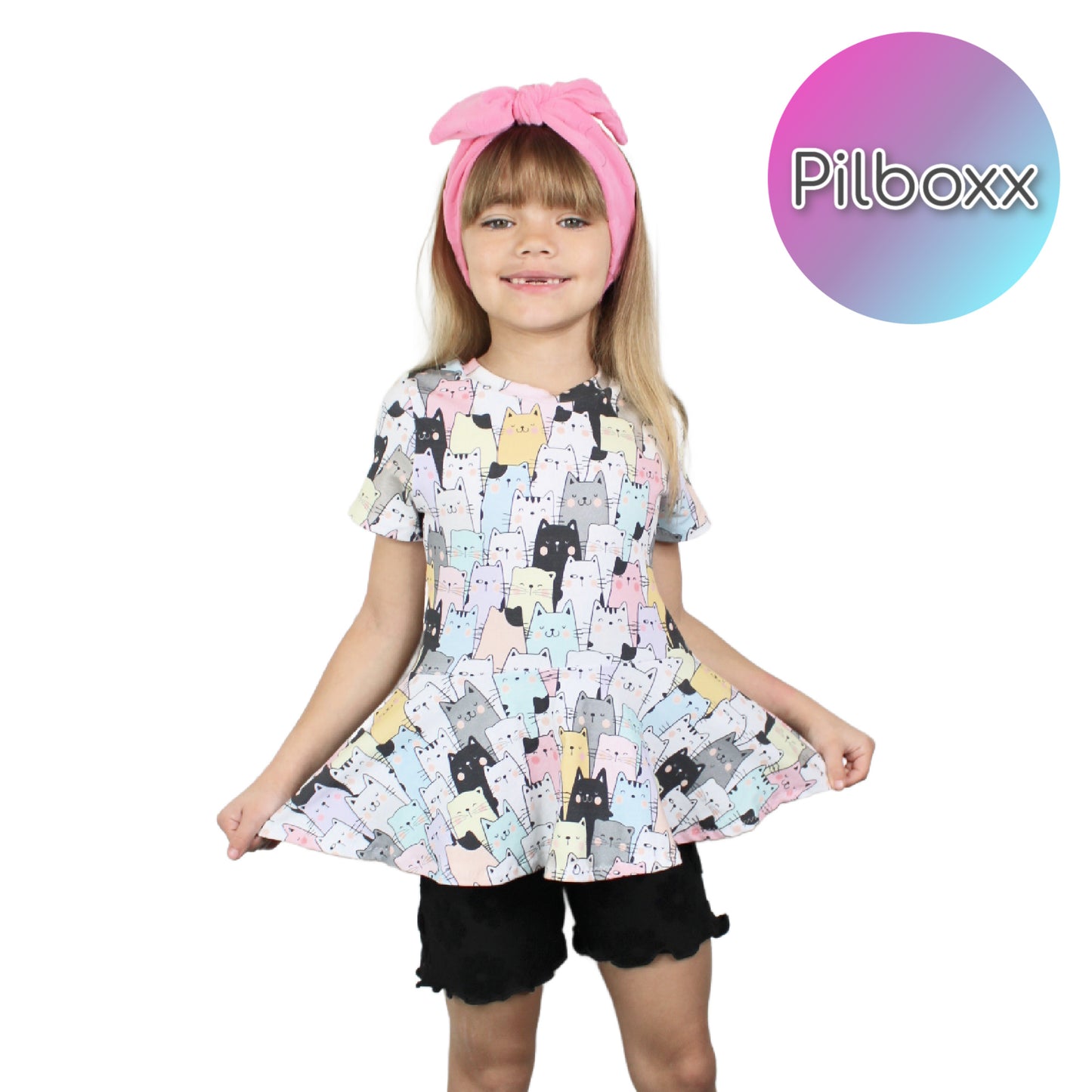 Cotton Cat Peplum Shirt for Girls, Ready to Ship