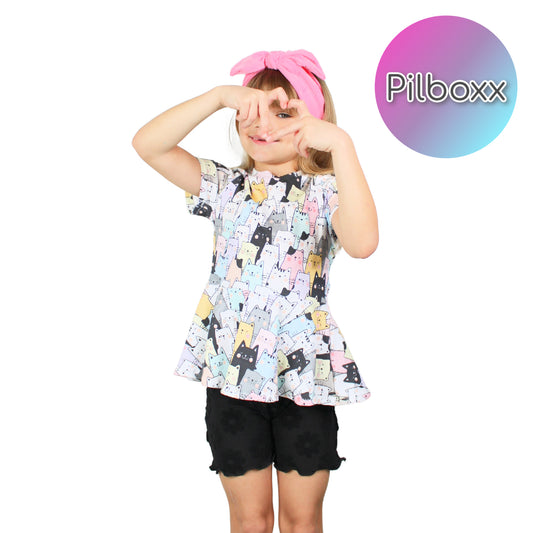 Cotton Cat Peplum Shirt for Girls, Ready to Ship