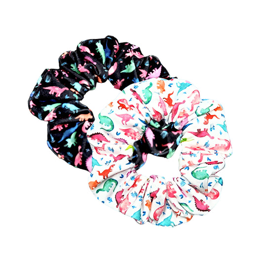 Rainbow Watercolor Dinosaur Scrunchie