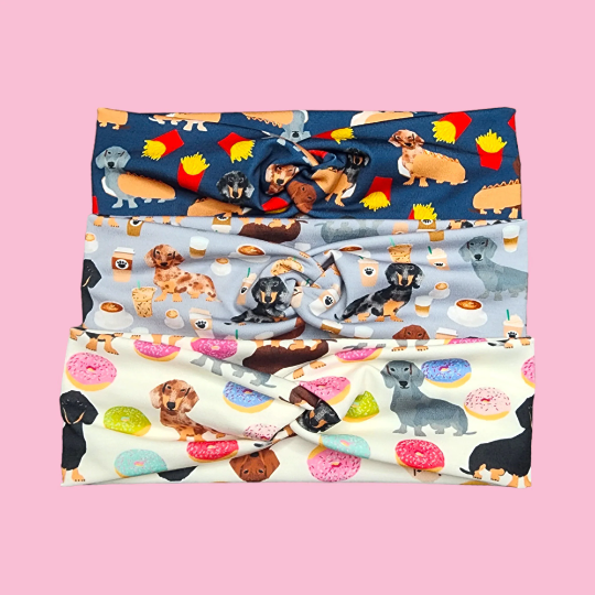 Cute and Funny Dachshund Dog and Food Print Headband