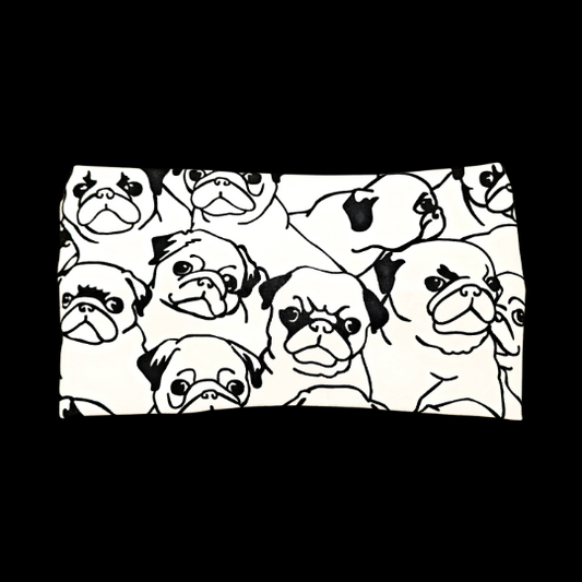 Wide Cartoon Pug Dog Faces Headband