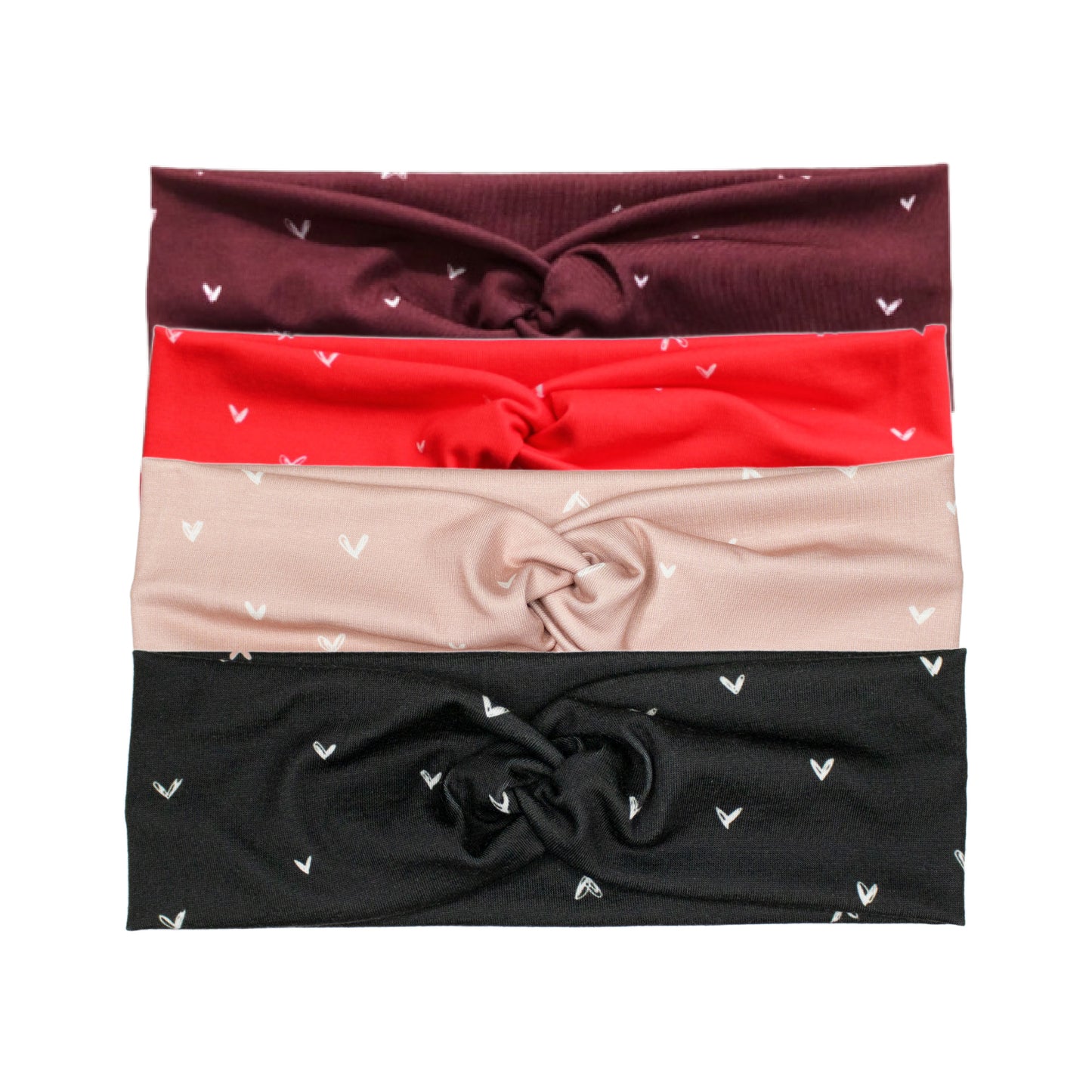 Doodle Hearts Headband, Black, Red, Nude