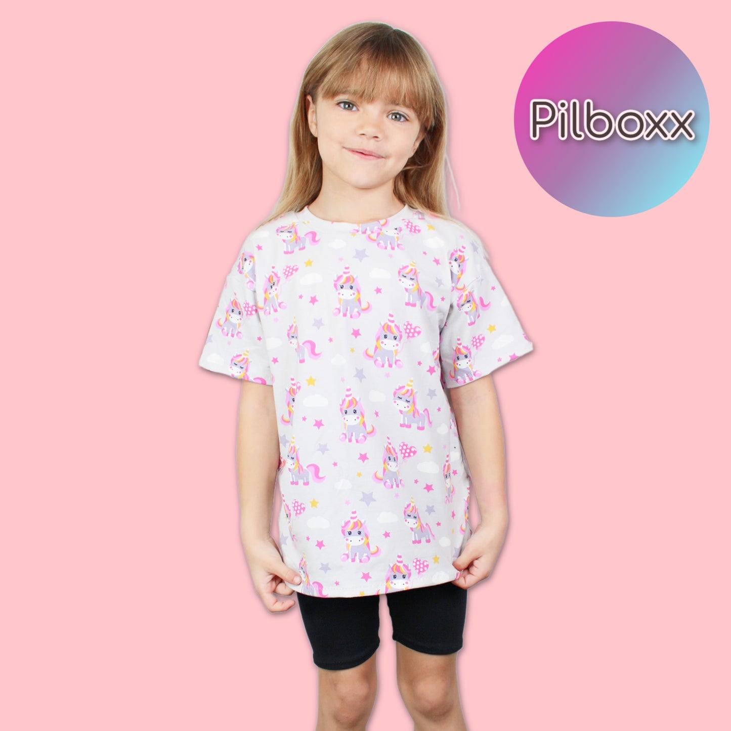 Gray Unicorn Oversize Shirt and Shorts Play Set, Toddler Girls, TAT 3-5 Business Days