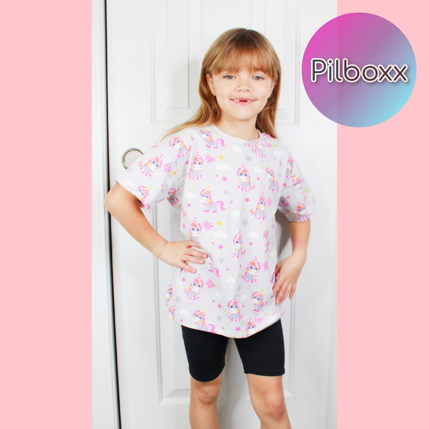 Gray Unicorn Oversize Shirt and Shorts Play Set, Toddler Girls, TAT 3-5 Business Days