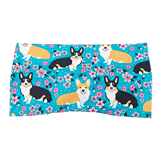 Wide Cherry Blossom Corgi Dog Print Headband